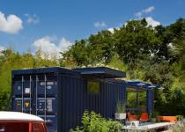 Low Impact Container Studio in Texas.  Recycled, green, sustainable shipping container home.