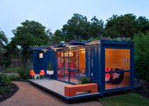 Low Impact Container Studio in Texas.  Recycled, green, sustainable shipping container home.