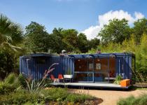 Low Impact Container Studio in Texas.  Recycled, green, sustainable shipping container home.