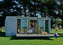 Port-a-Bach Shipping Container Holiday Home.  Small scale prefab green sustainable shipping container archictecture.